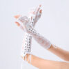 Lolita Lace Strapped Gloves | Halloween Long Ribbon Fingerless Gloves | Punk Style Cosplay Black Gloves